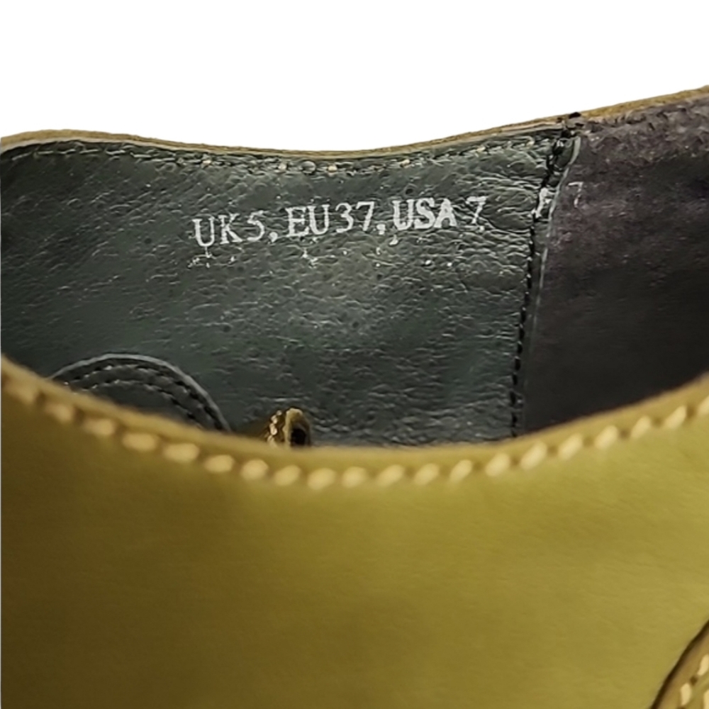 GROUNDHOG PORTUGAL Olive Leather Wedge Booties 7 37 Artsy Oxford Boots Slip On - Picture 9 of 16
